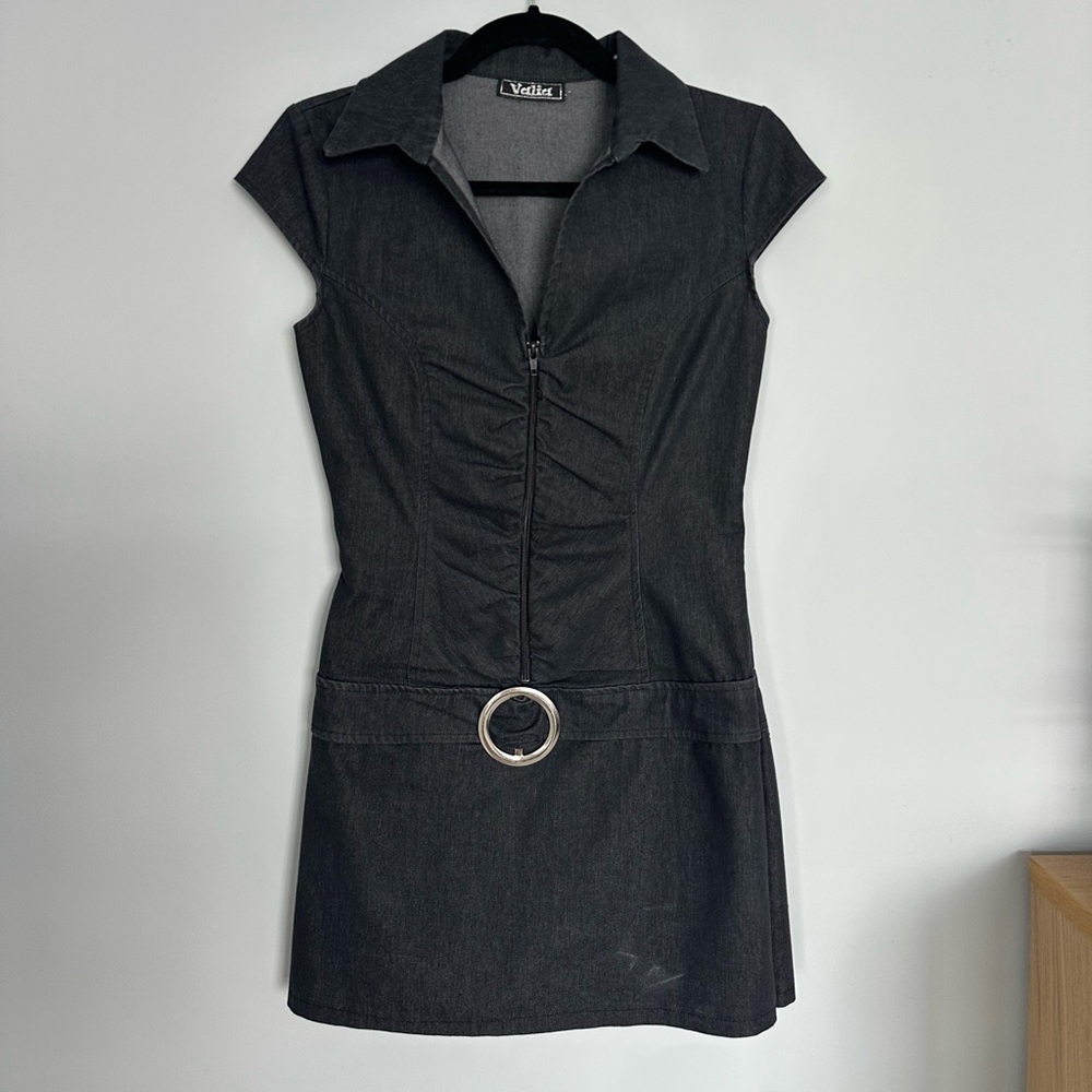 Valia Dark Denim Mini Dress with Belt - Picture 2 of 5